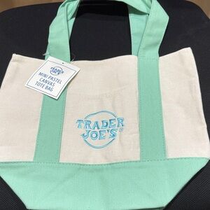 Mint Green and Cream Canvas Tote Bag